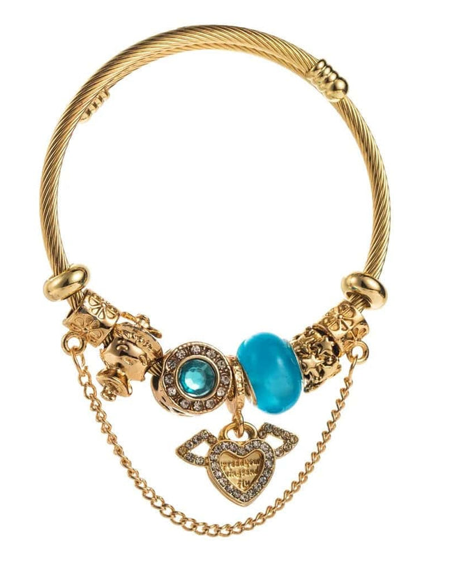 Bratara Aurie Din Inox Cu Talisman Si Margele Colorate – Accesoriu Elegant Si Reglabil Pentru Femei