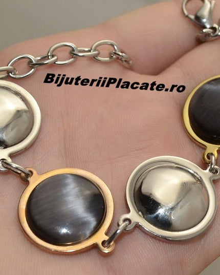 Bratara Auriu Si Argintiu Cu Piatra Neagra