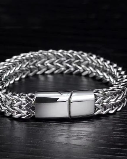 Bratara Barbati Inox Solida Model Cuban Argintiu