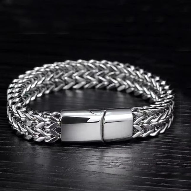 Bratara Barbati Inox Solida Model Cuban Argintiu