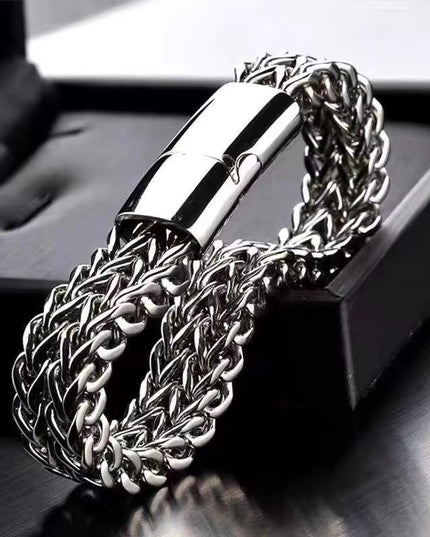 Bratara Barbati Inox Solida Model Cuban Argintiu