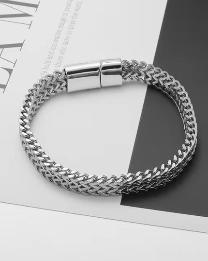Bratara Barbati Inox Solida Model Cuban Argintiu