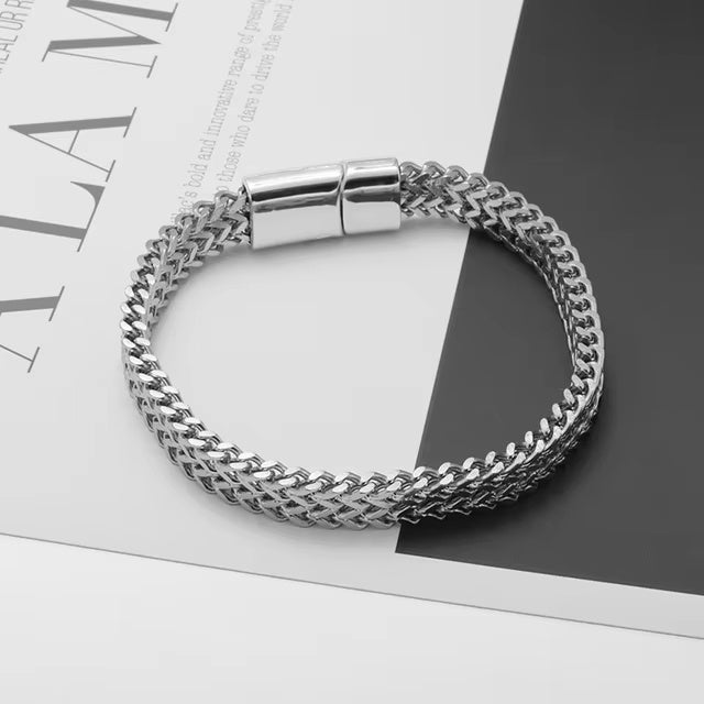 Bratara Barbati Inox Solida Model Cuban Argintiu