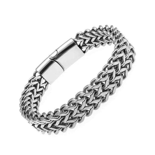 Bratara Barbati Inox Solida Model Cuban Argintiu
