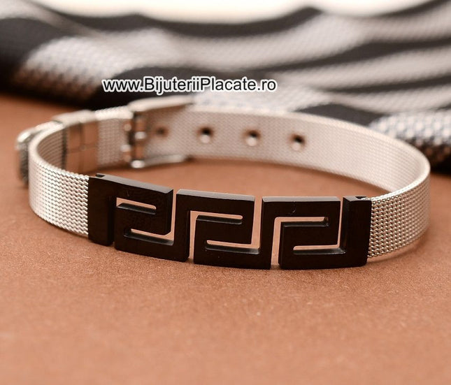 Bratara Din Inox Argintiu Cu Negru