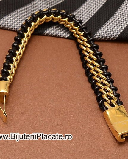 Bratara Din Inox Si Piele Solida Model Nou