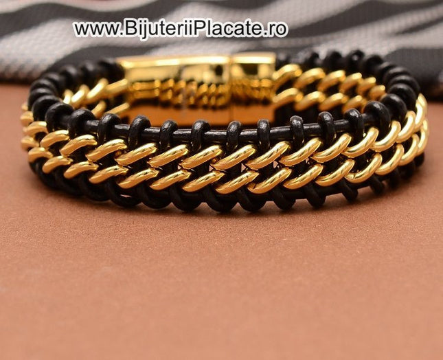 Bratara Din Inox Si Piele Solida Model Nou