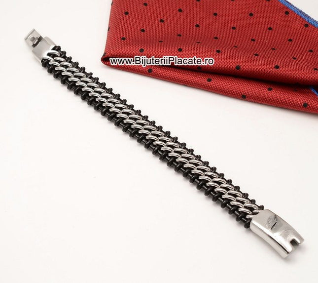 Bratara Din Inox Si Piele Solida Model Nou