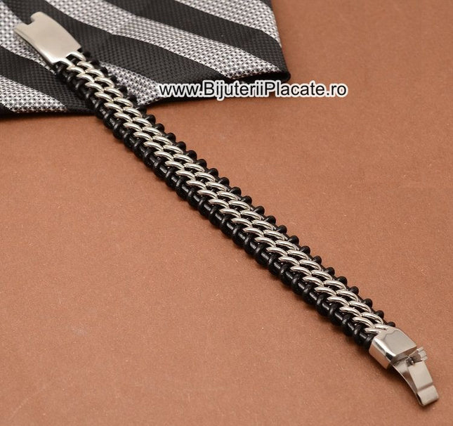 Bratara Din Inox Si Piele Solida Model Nou