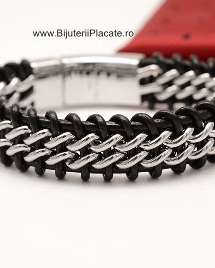 Bratara Din Inox Si Piele Solida Model Nou