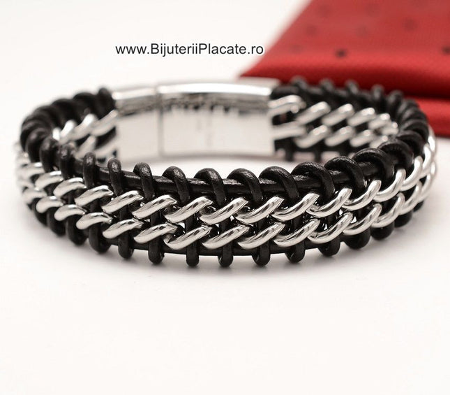 Bratara Din Inox Si Piele Solida Model Nou