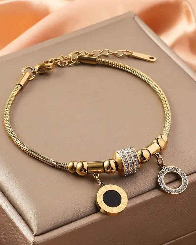 Bratara Eleganta Aurie Din Inox Pentru Femei, Placata Cu Aur 18k Si Rasina Neagra, Model Reglabil
