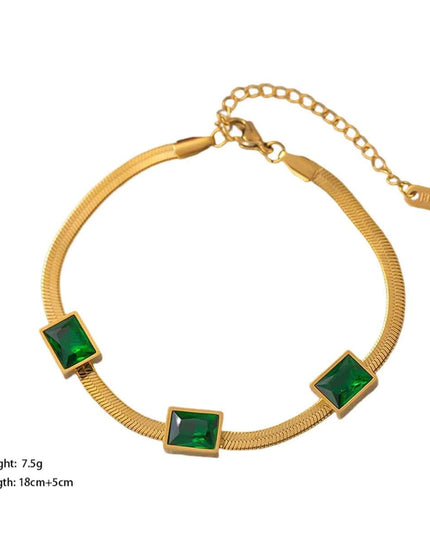 Bratara Eleganta Femei, Inox Placat Aur 14k, Cu Zirconiu Verde Stralucitor