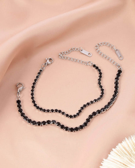 Bratara Femei Inox 316l Argintiu, Model Tenis Cu Pietre Zirconiu Negre, Reglabila 16-23 Cm, Bijuterie Eleganta, Accesoriu Fashion