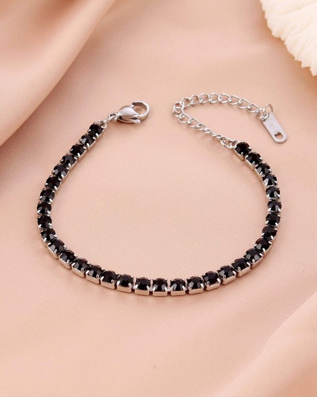 Bratara Femei Inox 316l Argintiu, Model Tenis Cu Pietre Zirconiu Negre, Reglabila 16-23 Cm, Bijuterie Eleganta, Accesoriu Fashion