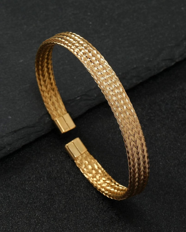 Bratara Impletita Din Otel Inoxidabil Placata Aur 18k – Stil Elegant