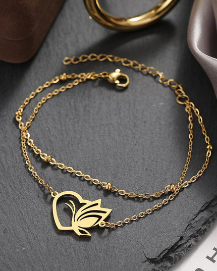 Bratara Inox Auriu Model Heart Butterfly