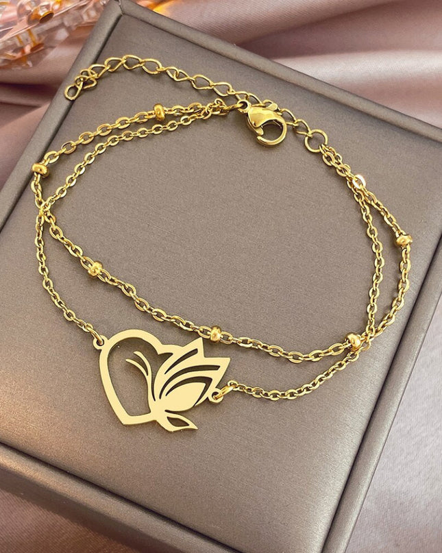 Bratara Inox Auriu Model Heart Butterfly