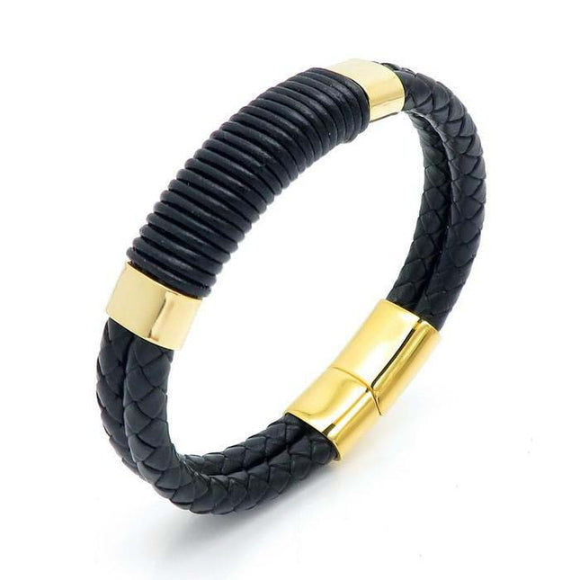 Bratara Inox Si Piele -nautic- Negru