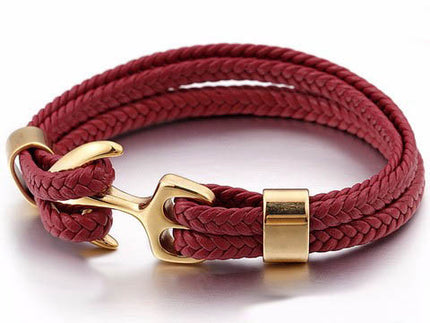 Bratara Inox Si Piele -nautic Rosie