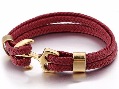 Bratara Inox Si Piele -nautic Rosie
