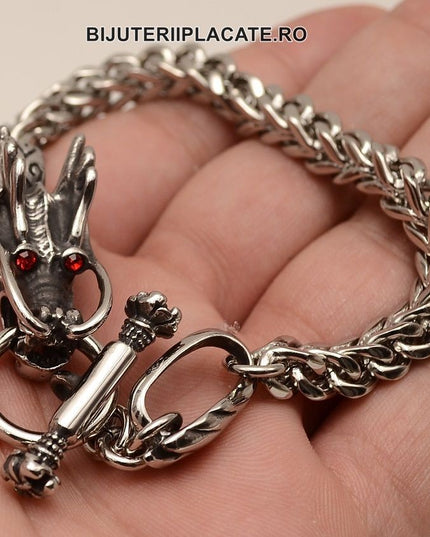 Bratara Inox Solida Cu Ochii Rosi Dragon