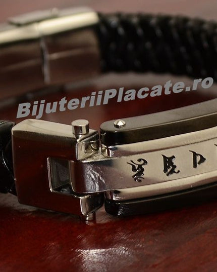 Bratara Solida Piele -chinese Letters- Inox