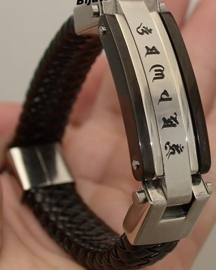 Bratara Solida Piele -chinese Letters- Inox