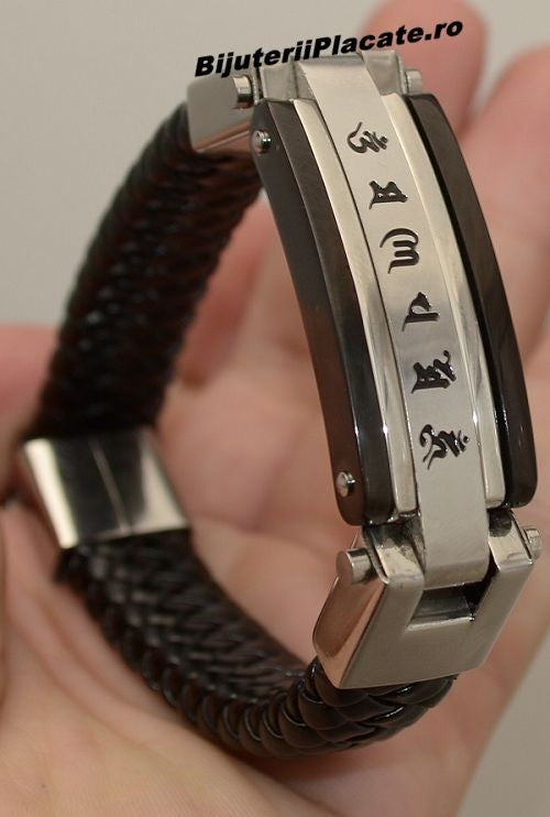 Bratara Solida Piele -chinese Letters- Inox