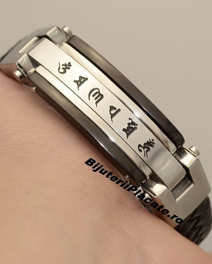 Bratara Solida Piele -chinese Letters- Inox