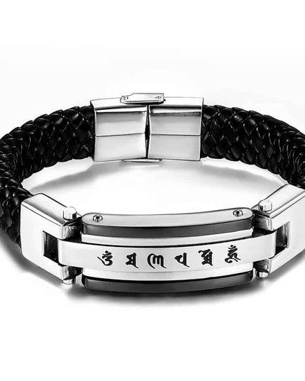 Bratara Solida Piele -chinese Letters- Inox