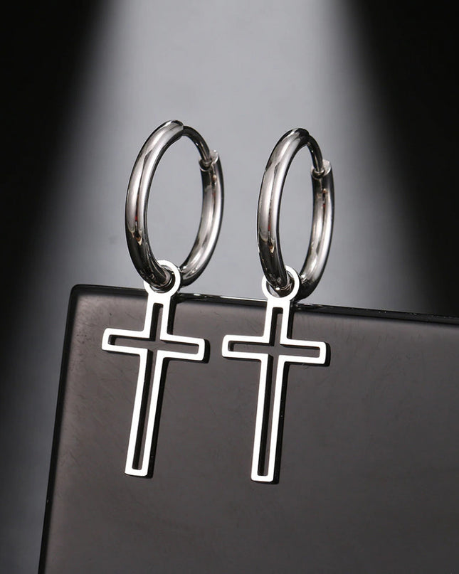 Cercei Din Inox Argintiu Cu Tortita Cruce
