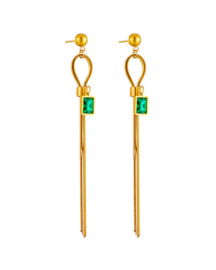 Cercei Din Inox Auriu Crystal Drop Green