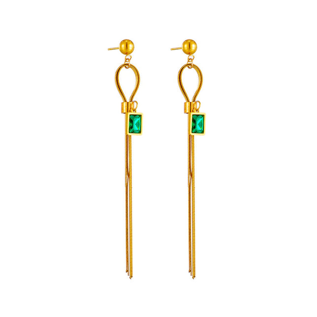 Cercei Din Inox Auriu Crystal Drop Green