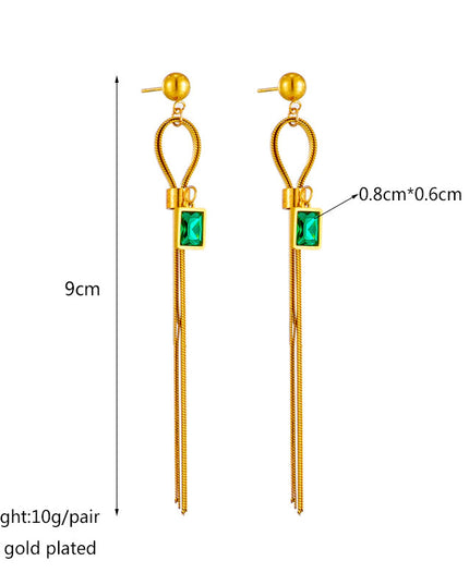 Cercei Din Inox Auriu Crystal Drop Green