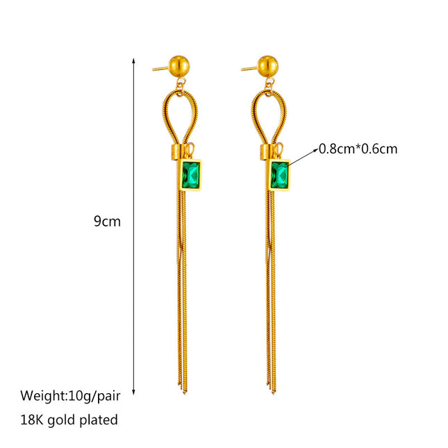 Cercei Din Inox Auriu Crystal Drop Green