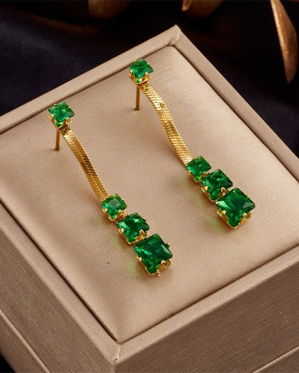 Cercei Din Inox Auriu Crystal Drop Verde