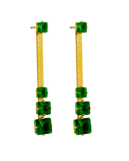 Cercei Din Inox Auriu Crystal Drop Verde