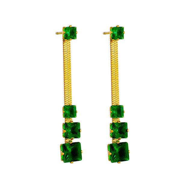 Cercei Din Inox Auriu Crystal Drop Verde