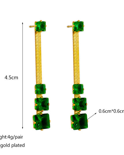 Cercei Din Inox Auriu Crystal Drop Verde