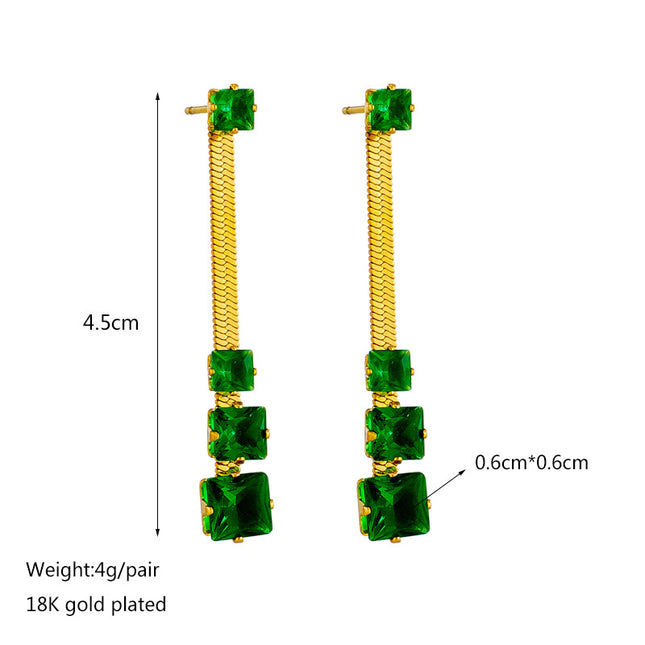 Cercei Din Inox Auriu Crystal Drop Verde