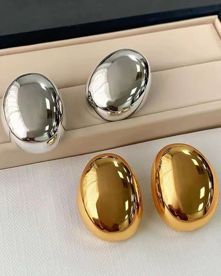 Cercei Din Inox Ovali Netezi ,model Mare, Auriu Si Argintiu Cu Surub Exagerat