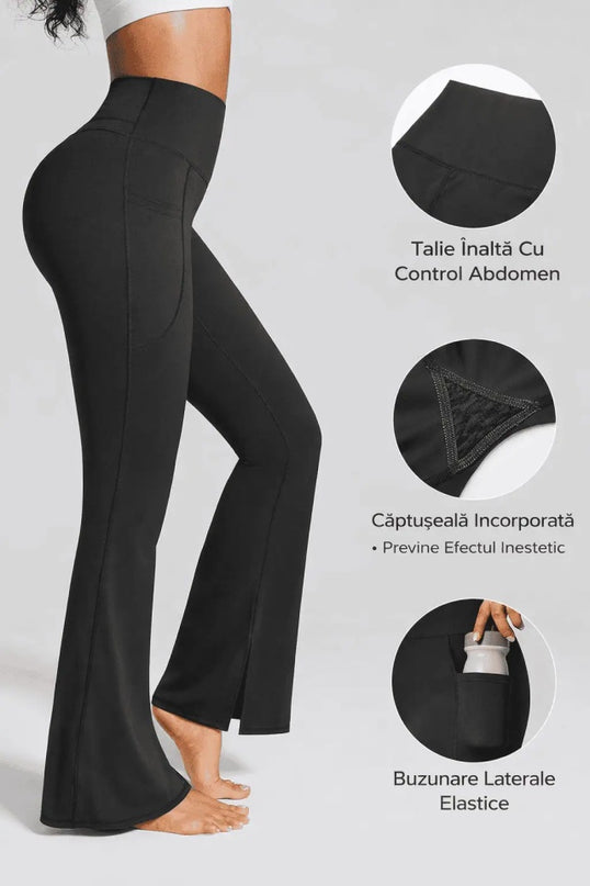 Colanti Evazati Negri Pentru Femei, Talie Inalta, Modelatori Cu Buzunare Laterale, Perfecti Pentru Sala, Yoga Fitness Alergare Sau Tinute Casual