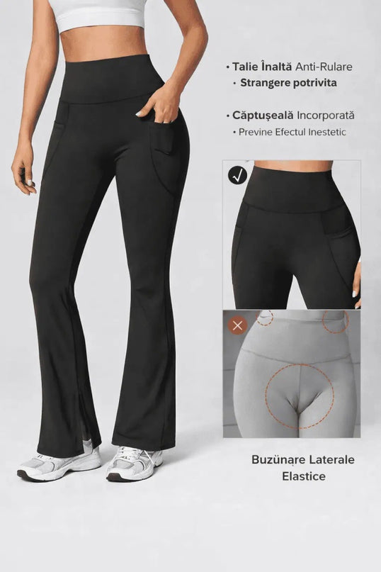 Colanti Evazati Negri Pentru Femei, Talie Inalta, Modelatori Cu Buzunare Laterale, Perfecti Pentru Sala, Yoga Fitness Alergare Sau Tinute Casual
