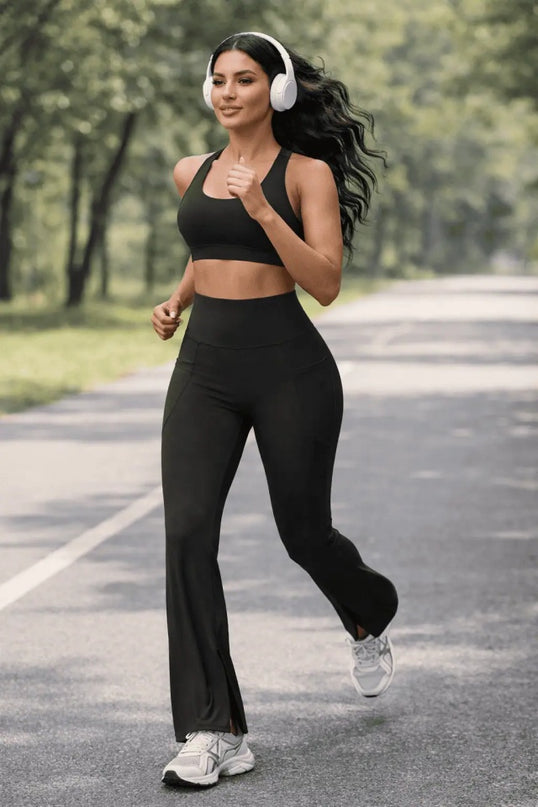 Colanti Evazati Negri Pentru Femei, Talie Inalta, Modelatori Cu Buzunare Laterale, Perfecti Pentru Sala, Yoga Fitness Alergare Sau Tinute Casual
