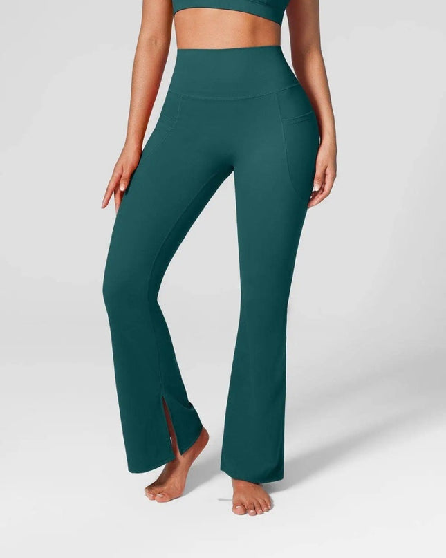 Colanti Evazati Verzi Pentru Femei, Talie Inalta, Modelatori Cu Buzunare Laterale, Perfecti Pentru Sala, Yoga Fitness Alergare Sau Tinute Casual