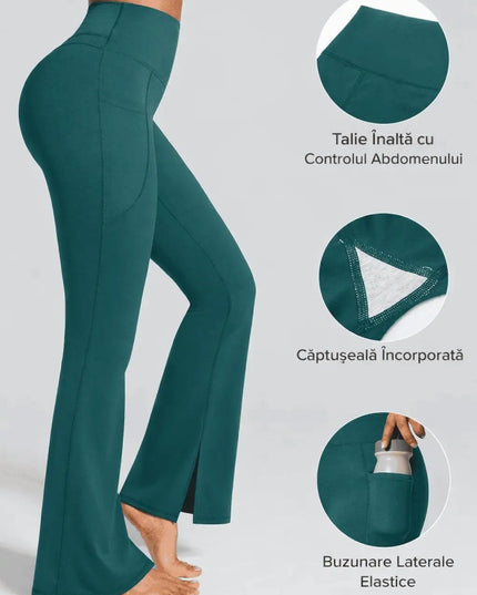 Colanti Evazati Verzi Pentru Femei, Talie Inalta, Modelatori Cu Buzunare Laterale, Perfecti Pentru Sala, Yoga Fitness Alergare Sau Tinute Casual