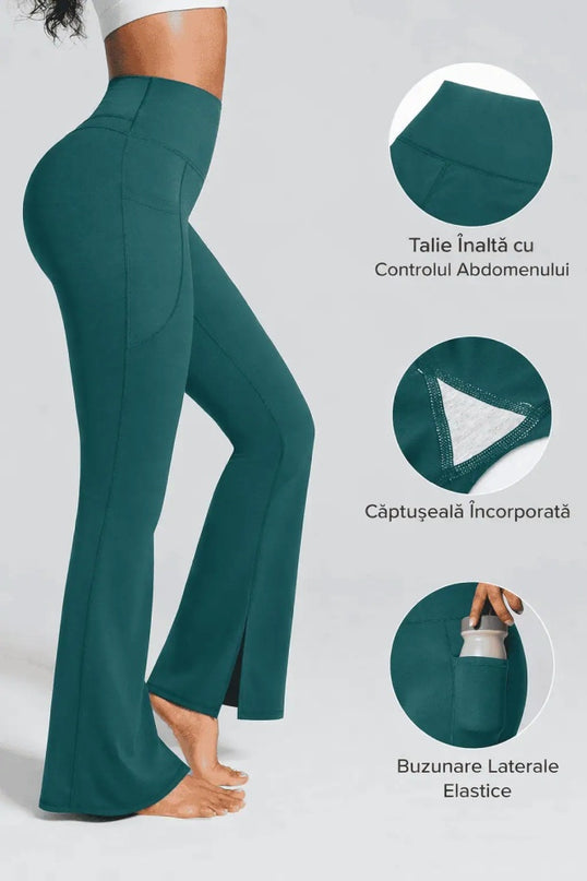 Colanti Evazati Verzi Pentru Femei, Talie Inalta, Modelatori Cu Buzunare Laterale, Perfecti Pentru Sala, Yoga Fitness Alergare Sau Tinute Casual