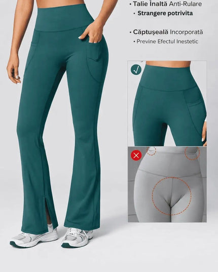 Colanti Evazati Verzi Pentru Femei, Talie Inalta, Modelatori Cu Buzunare Laterale, Perfecti Pentru Sala, Yoga Fitness Alergare Sau Tinute Casual