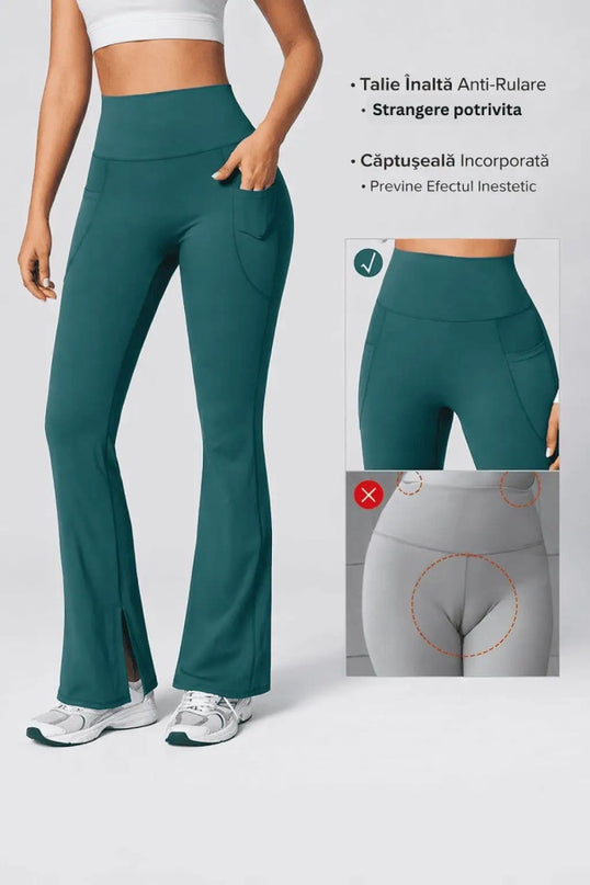 Colanti Evazati Verzi Pentru Femei, Talie Inalta, Modelatori Cu Buzunare Laterale, Perfecti Pentru Sala, Yoga Fitness Alergare Sau Tinute Casual